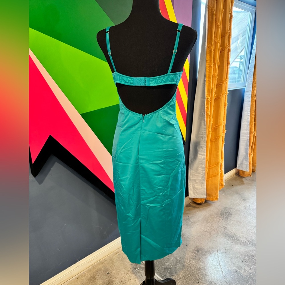Y2K Marciano Turquoise Bustier Satin Midi Dress - Picture 2 of 7